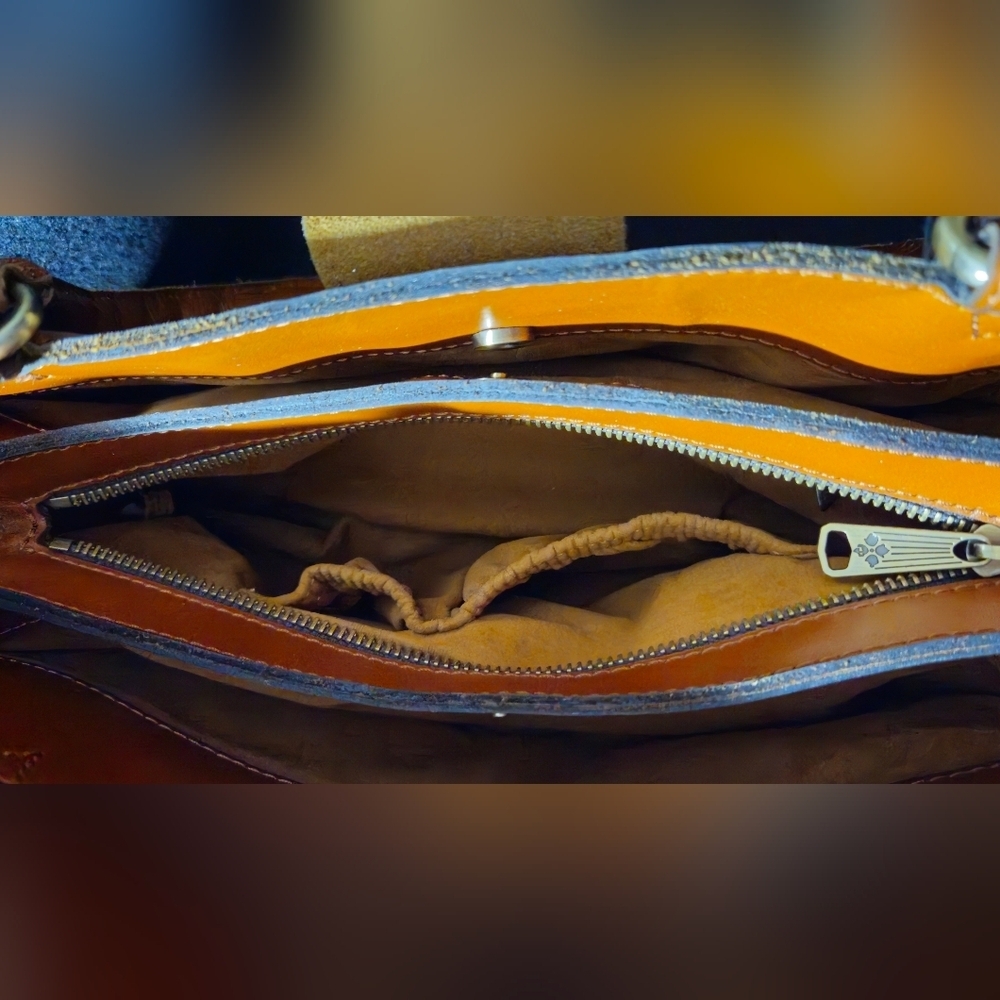 Patricia Nash Reinzo Cognac Brown Leather Satchel with Gold Hardware - Picture 8 of 12